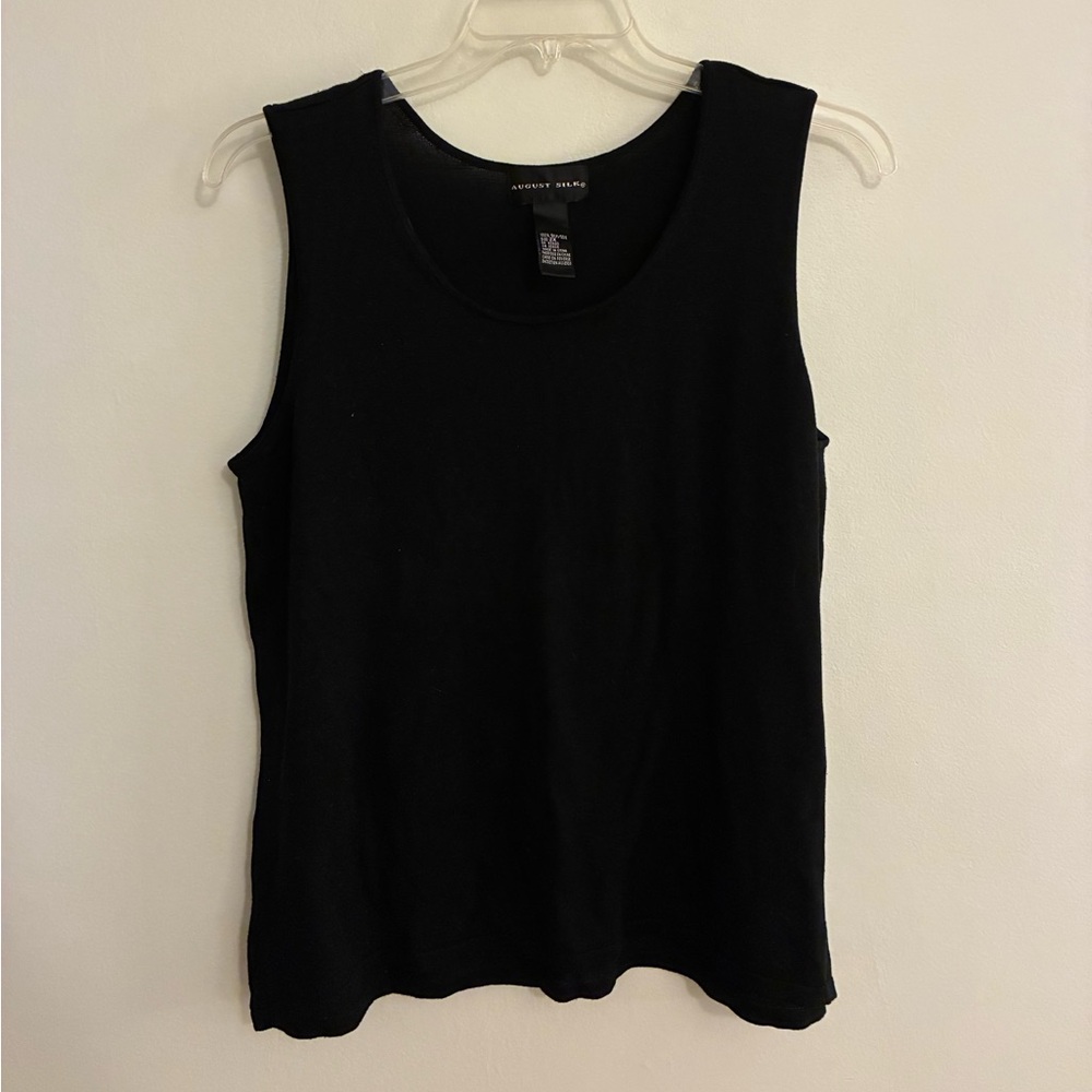August Silk Sleeveless Blouse in Black, Vintage, 100% Silk